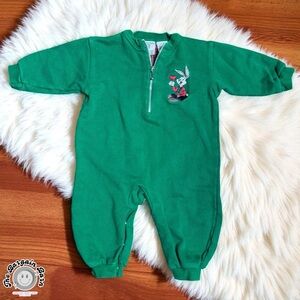 RARE Warner Bros Studio Store Baby Romper 12M Bugs Bunny Plaid Patch Vintage 90s